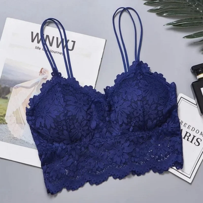 2Pcs/Set Bra Lace Bralette Women Sexy Lingerie Double Shoulder Straps Bras Crop Top Female Nonwire Underwear Removable Pads