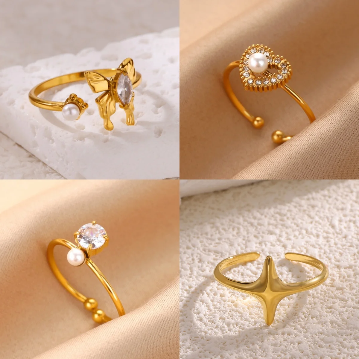 Sweet Flower Damen-Ringe mit Imitationsperlen, 18 Karat vergoldet, geometrischer Zirkonia-Schmuckring, kostenloser Versand