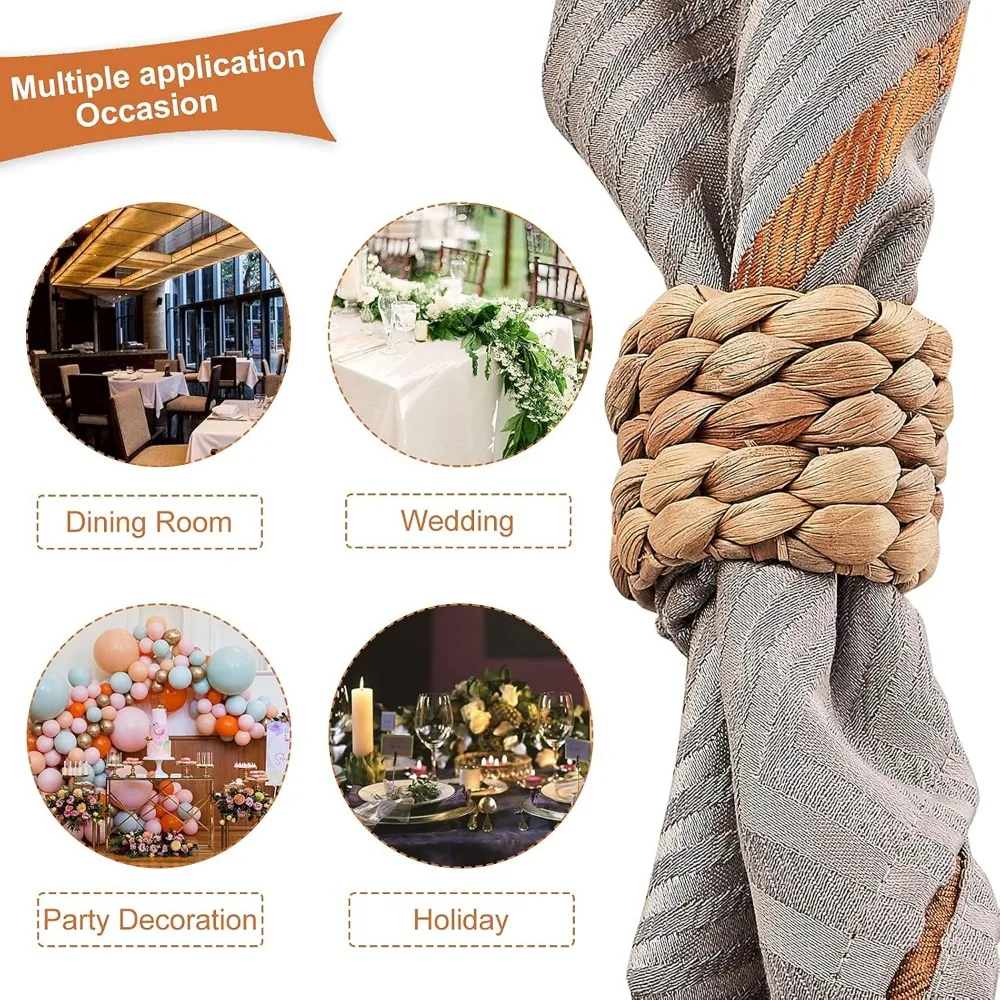 6pcs Farmhouse Napkin Rings Holder by Handmade, Rustic Woven Napkin Rings Holder, Fall Woven Napkins Rings for Thanksgiving, Chr