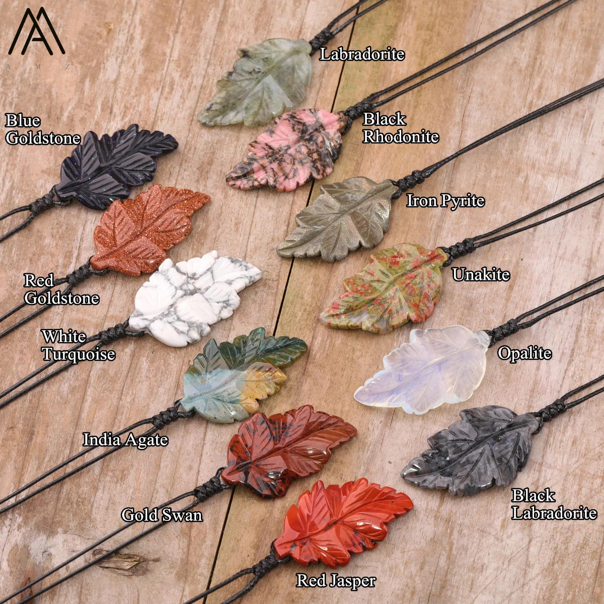 Leaf Shape Gems Stone Pendant Necklace For Women Quartz Crystal Leather Necklace Luxury Birthday Wedding Handmade Jewelry Gifts