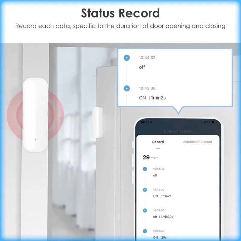Tuya Smart WiFi Дверной датчик Дверное окно открыто / закрыто Детектор Smart Life APP Control Охранная сигнализация для дома