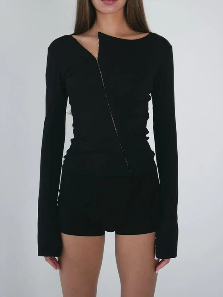 Tossy Seksowna Bluzka z Wycięciami dla Kobiet Zapinana na Guziki Dopasowana z Długim Rękawem Jednolita Modna Patchworkowa Streetwearowa Nowa Damska Koszulka Y2K