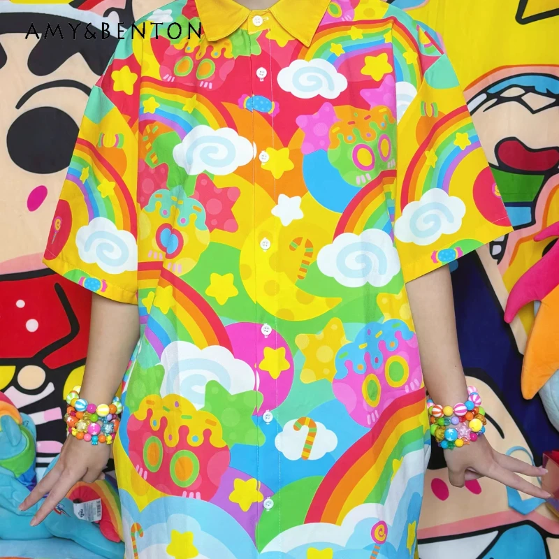 

Original Design Colorful Sweet Cool Subculture Women's Shirt Japanese Summer New Personality Versatile Mini Skirt Set Ladies