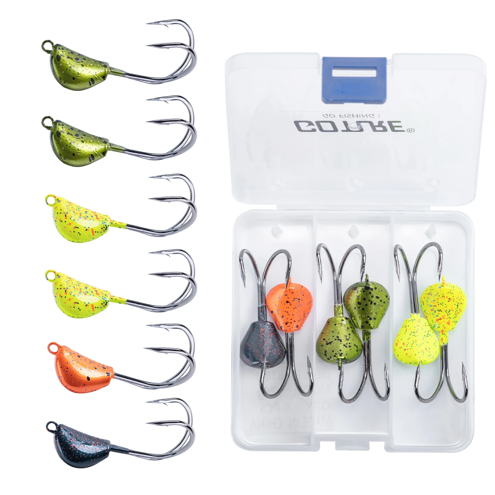 Goture 6-8pcs/Box jig head Fishing hook Set 21g 28g High Carbon Steel Sharp Double Hook 2/0 Crank Hard Lure Fishing accessories