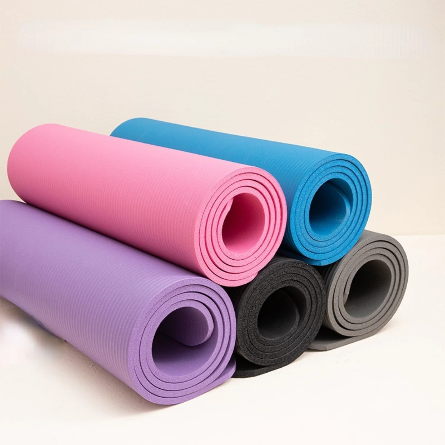 Solid Color Extended Yoga Mat with Carrying Strap - Widen Thicken Fitness Mat 183x61x0.8cm