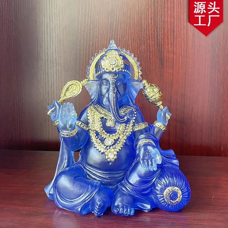 

Elephant Trunk Resin Craft Buddha Statue Handmade with Foil Head God Southeast Asia India Thai