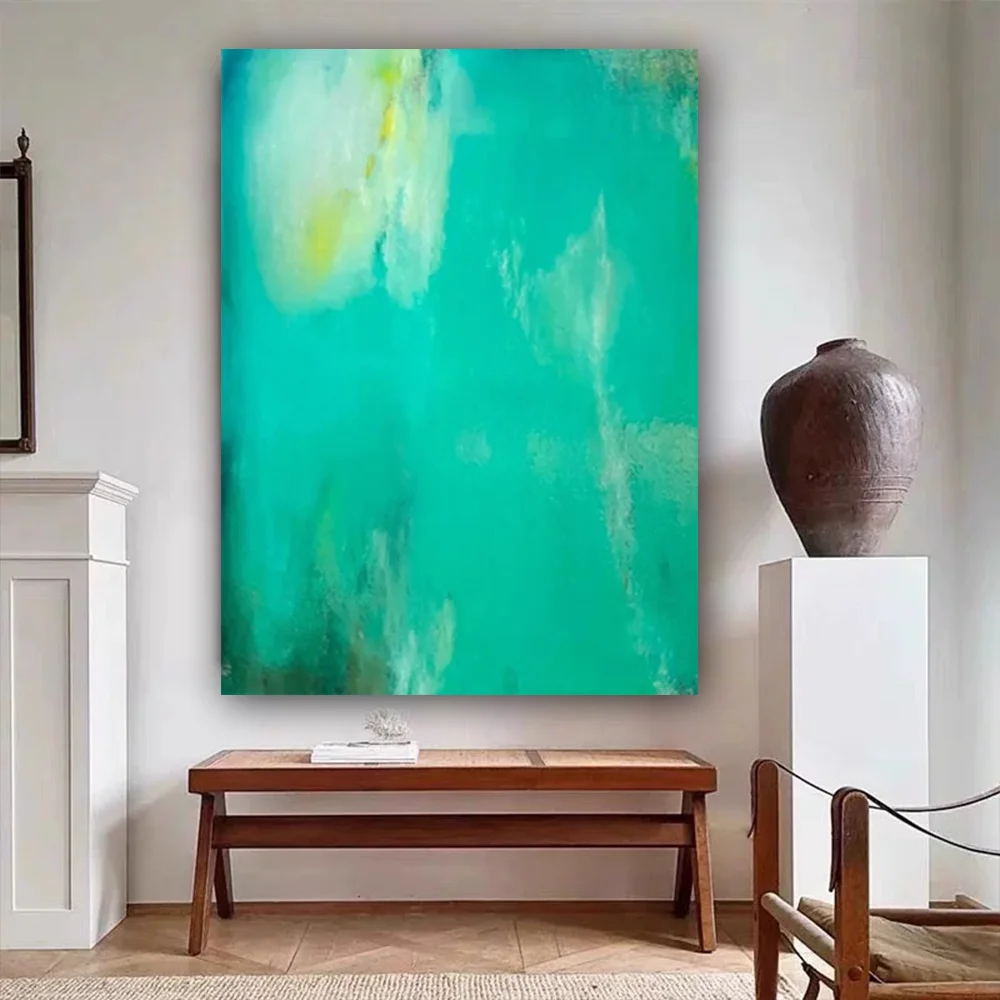 

100% hand drawn green abstract oil painting original wall painting home living room decoration paint interior aesthetics
