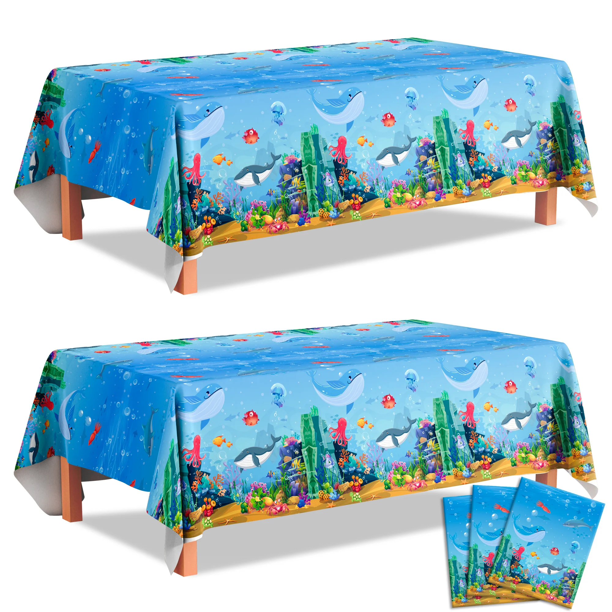 Under The Sea Tablecloth, 3 Pcs Sea Animal Table Cloth Set - Underwater Creatures Tablecloth, Under The Sea Party Tablecloth