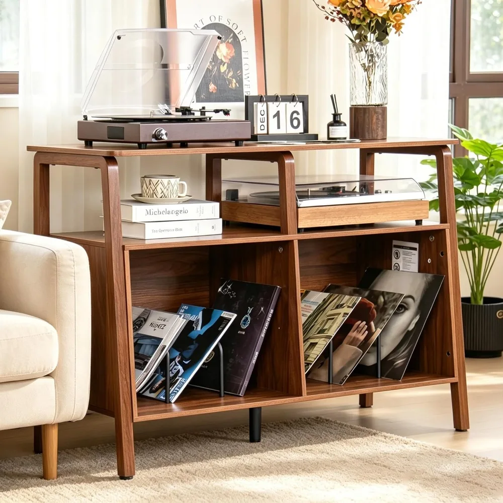 Large Record Player Stand,with Open Storage Holds up to 300 Albums