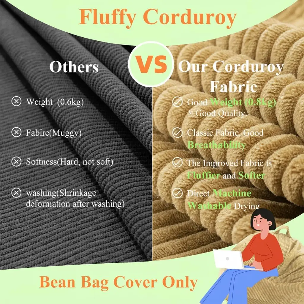 Stuffed Animal Storage Bean Bag Chair Cover (No Filler), Large Toy Storage Organizer & Comfy Kids Sofa Chair for Playroom image 5