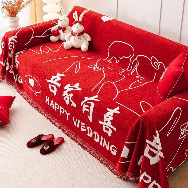 Chenille Sofa Throw Blanket with Tassel Chinese Style Four Season Sofa Cover One Piece Full Covers Dustproof Sofas Towel Home