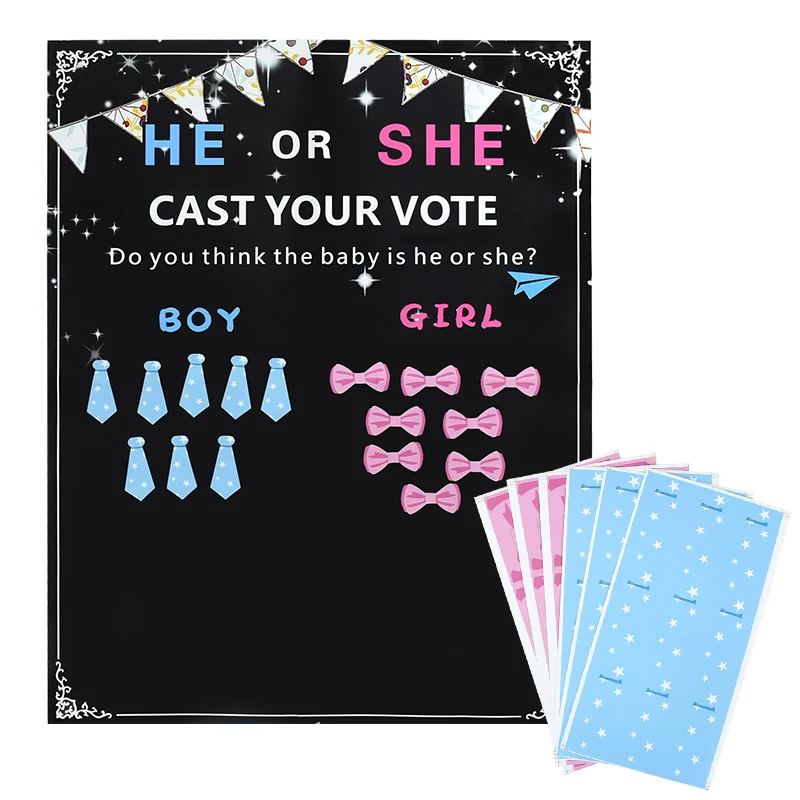 

1Set Boy Or Girl Gender Reveal Voting Game Poster Board With Stickers Baby Gender Reveal Party Decoration Baby Shower Supplies