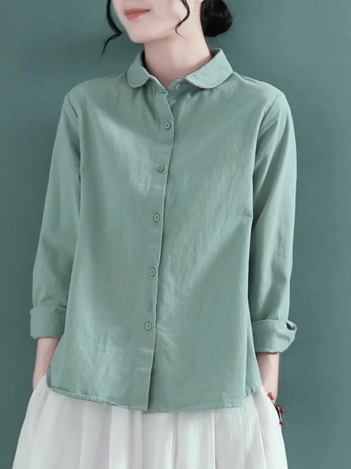 

Loose Long Sleeve round Neck Korean Style Women's Shirt Vintage Design Casual Top Comfortable Fit Fashionable Commute Wear