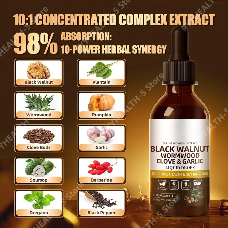 Black Walnut Clove Cleanse for Humans Tincture – Rapid Gut Detox & Digestive Health with Garlic Pumpkin Seeds Soursop Oregano