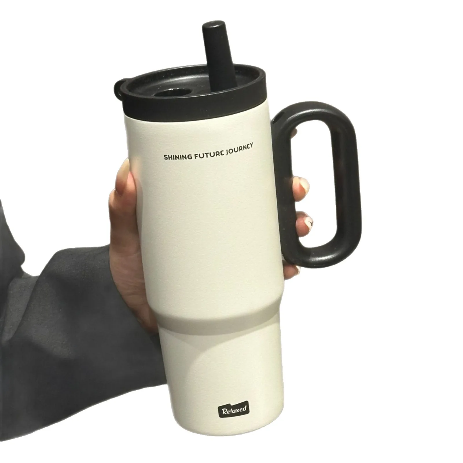 Copo elegante com filtro de chá, copo térmico de aço inoxidável de grande capacidade com canudo e alça, caneca de viagem à prova de vazamento para deslocamento