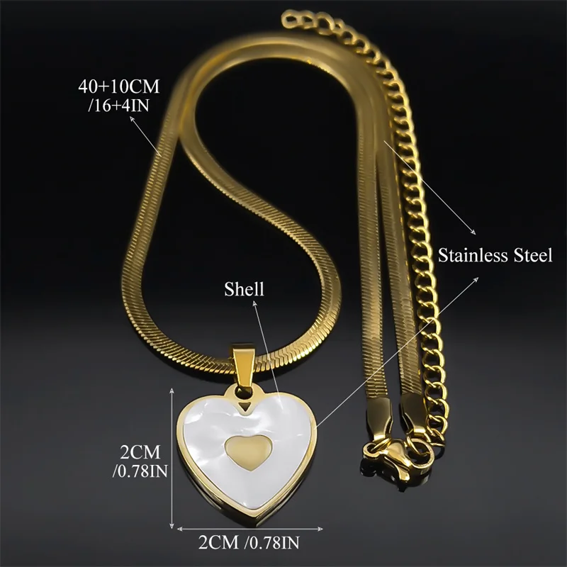 Minimalist Shell Love Heart Pendant Elegant Stainless Steel Necklace for Women Gold Color Classic Couple Jewelry Party Gift