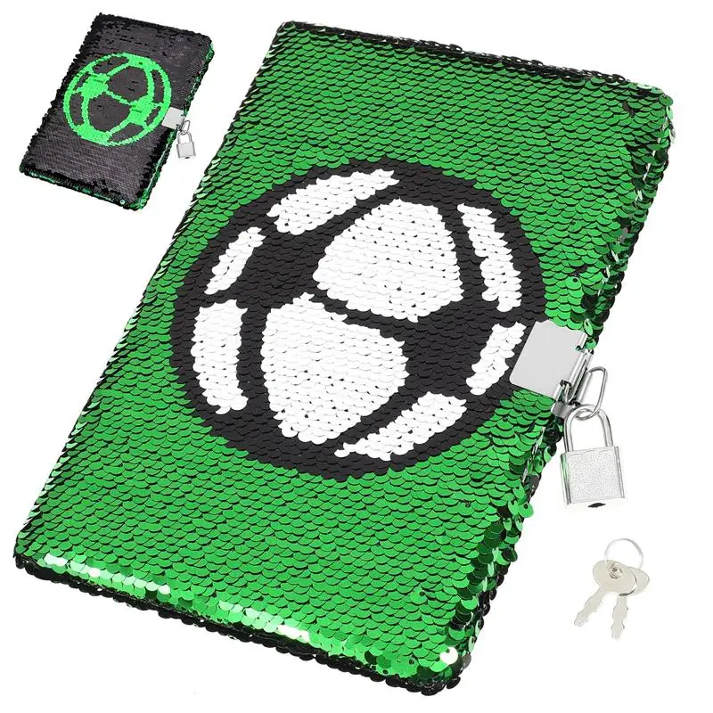 lantejoula caderno de viagem com fechadura e chaves padrao de futebol reversivel diario diario para criancas e adultos 01