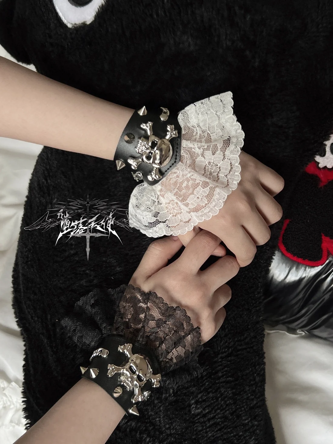 unique handmade subculture punk gothic wristband original Lace Skull men women's bracelet