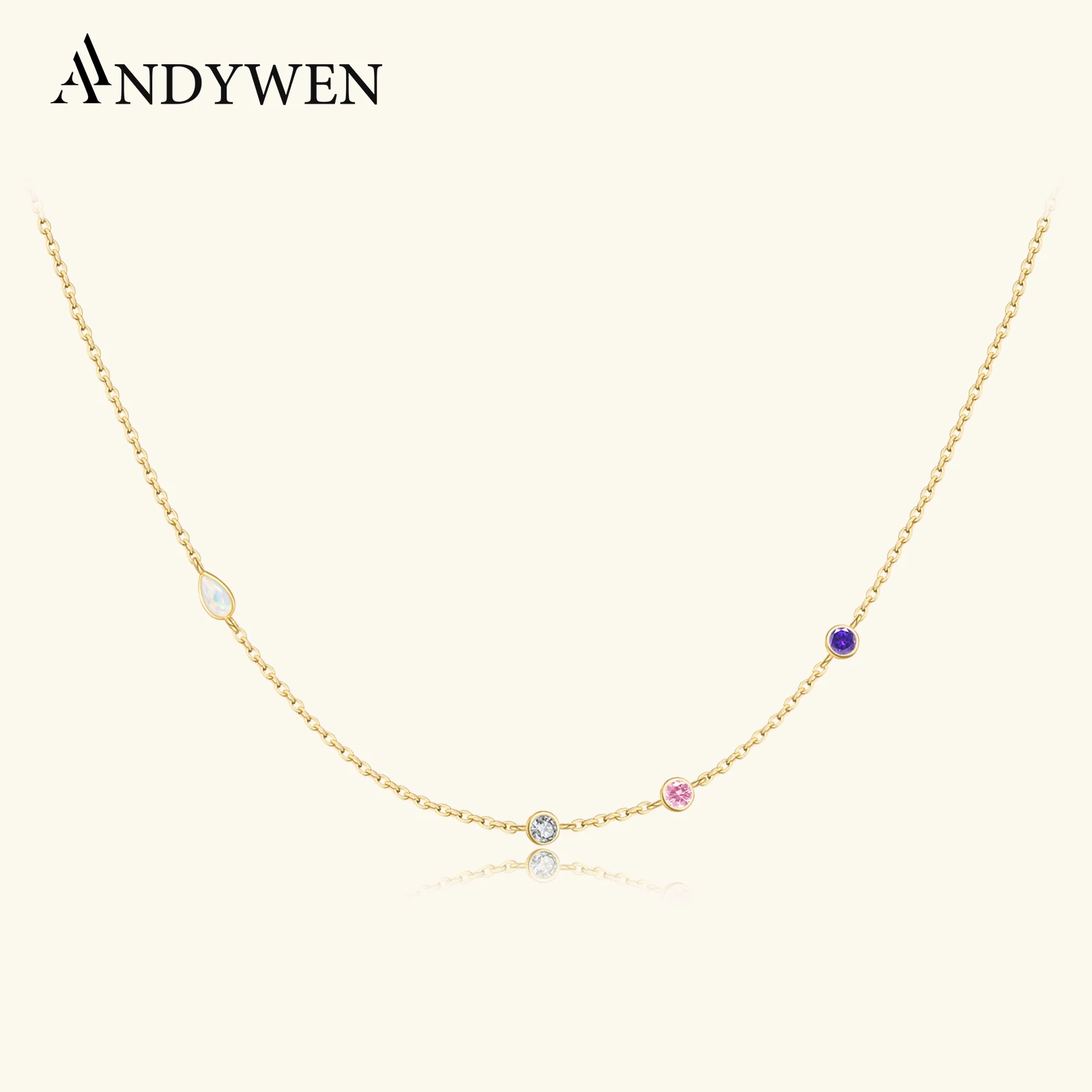 ANDYWEN الشتاء 925 فضة الكمثرى شكل أوبال جولة الزركون الملونة الفاخرة سلسلة طويلة قلادة مجوهرات غرامة هدية فاخرة