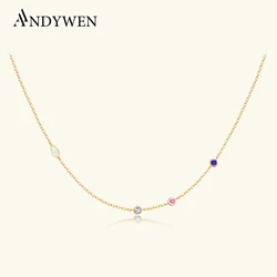 ANDYWEN Winter 925 Sterling Silver Pear Shape Opal Round Zircon Colorful Luxury Long Chain Necklace Jewelry Fine Luxury Gift