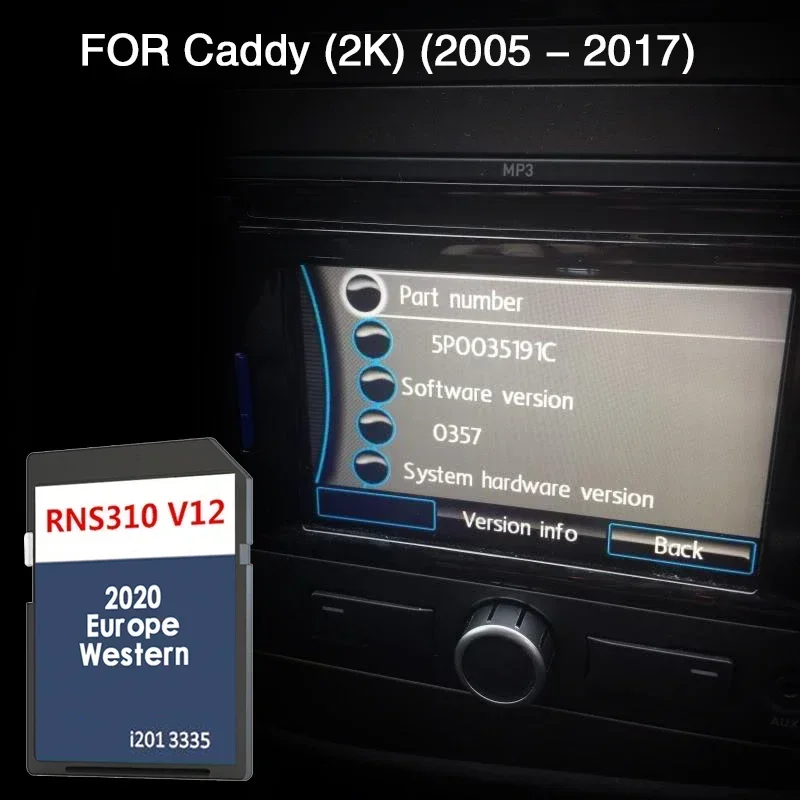 RNS 310 V12 West Europe Use for Caddy 2K from 2005 to 2017 Sat NAV GPS Map Card Cover Germany Finland France Gibraltar