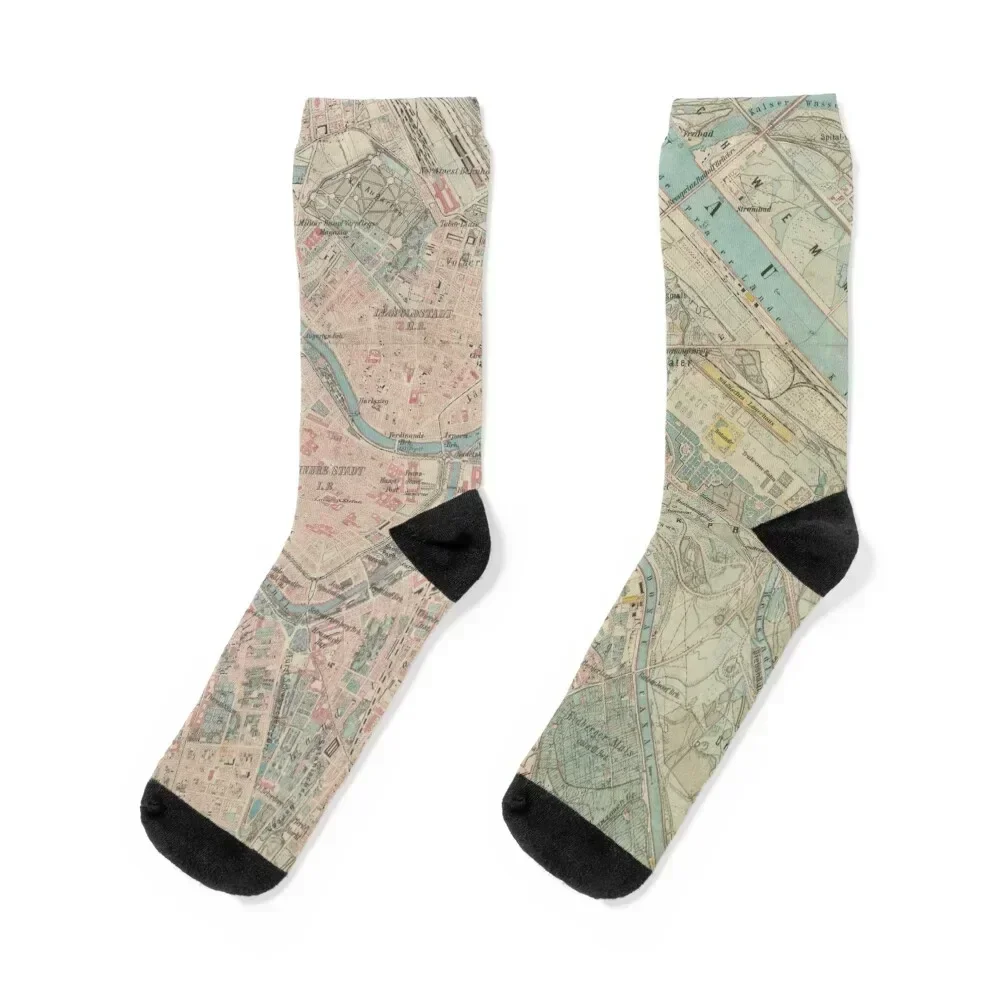

Vintage Map of Vienna Austria (1875) Socks loose happy hiphop Boy Socks Women's