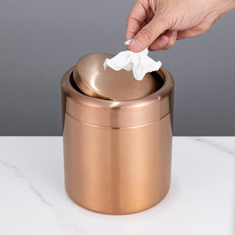 Rose Gold 304 Stainless Steel Mini Flip-Top Trash Can - Desktop Wastebasket for Tabletop Small Item Storage