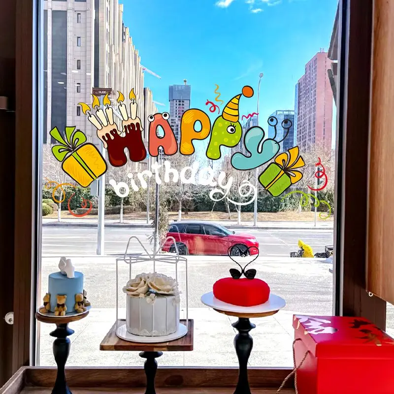 Creative Cartoon Letters Happy Birthday Anniversary Celebration Event Cake Shop Decoration Stickers
