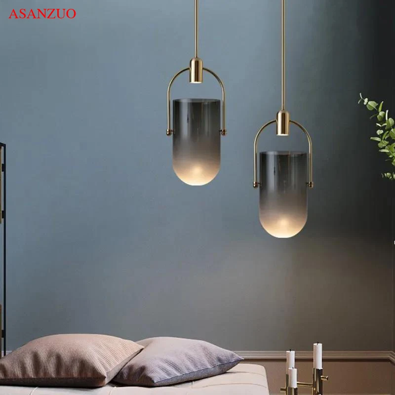 

Modern Led Pendant Light Nordic Creative Gradient Color Glass Hanging Lighting Fixture Bedside Living Dining Decor Suspension La