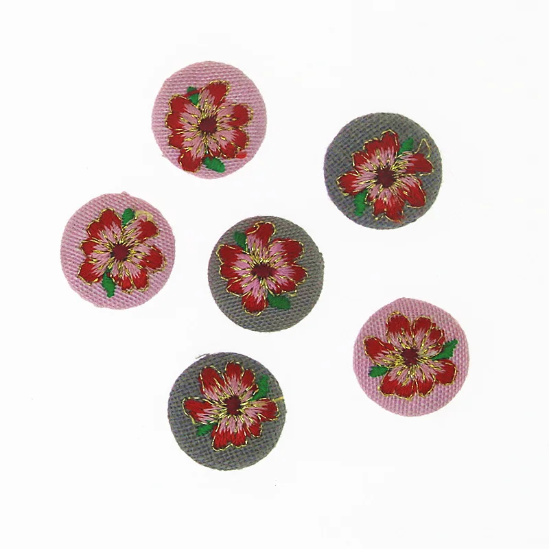 10 pz ricamo fiore di camelia Flatback tessuto coperto bottoni rotondi giardino di casa artigianato Cabochon Scrapbooking artigianato fai da te 17mm