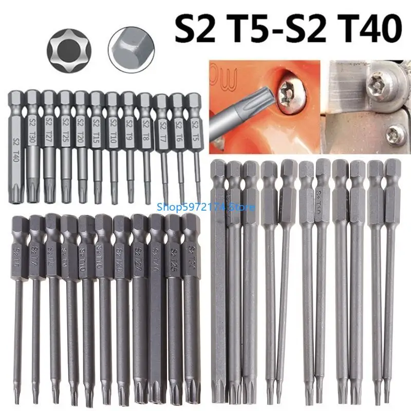 

Y3NB 11/12pcs Tamper Proof Security Drill Bit Set Torx Screwdriver Flat for Head 1/4" Bits