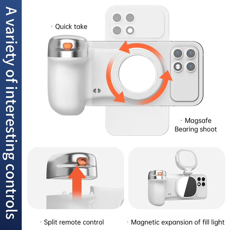 مساعد التصوير المغناطيسي بلوتوث المحمولة عصا سيلفي مقبض الكاميرا مع ضوء ملحق التصوير الفوتوغرافي