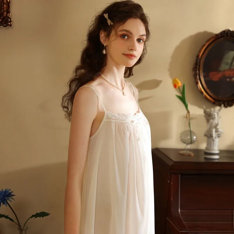 French Summer Suspender Women's Nightdress Girls Thin Sweet Princess Style Short Pajamas Design XL Size Sleep Shirts Louge Solid