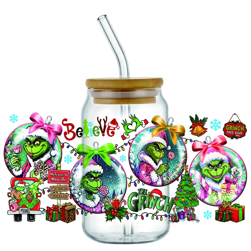 Fashion mongeyman Cartoon character chritmas Waterproof 3D Transfer Stickers Logo UV DTF Cup Wrap Transfers for 16OZ cup