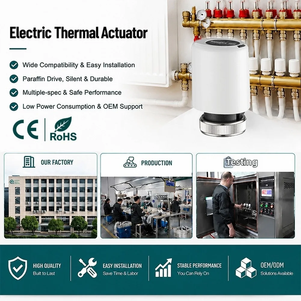 Normally Open Electric Thermal Actuator 230V 24V For Underfloor Heating Manifold Silent Paraffin Drive Smooth Operation