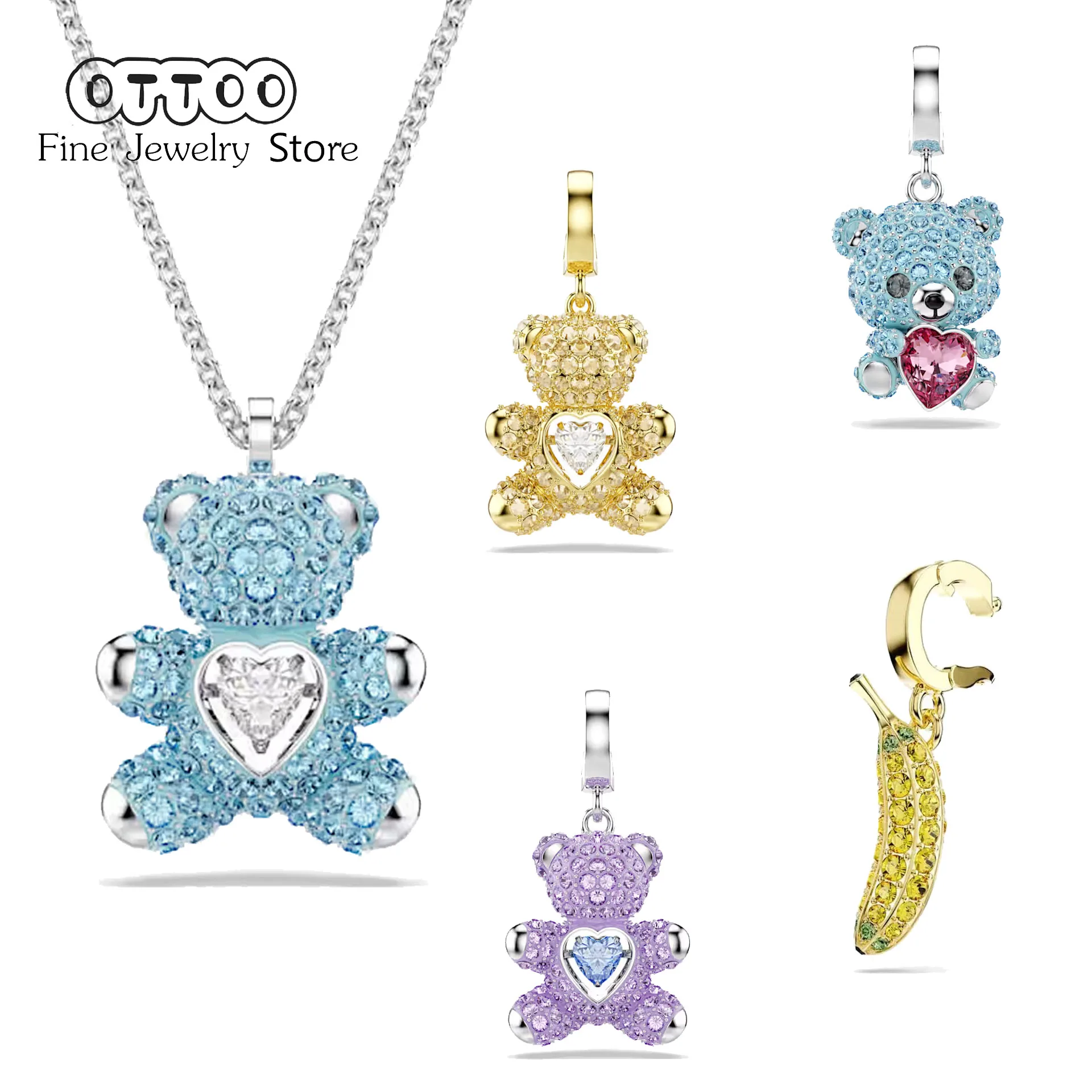 Original 2026 Trendy Fine Jewelry Set for Women Charms Blue Jumping Crystal Little Bear Party Accessories Romantic Gifts