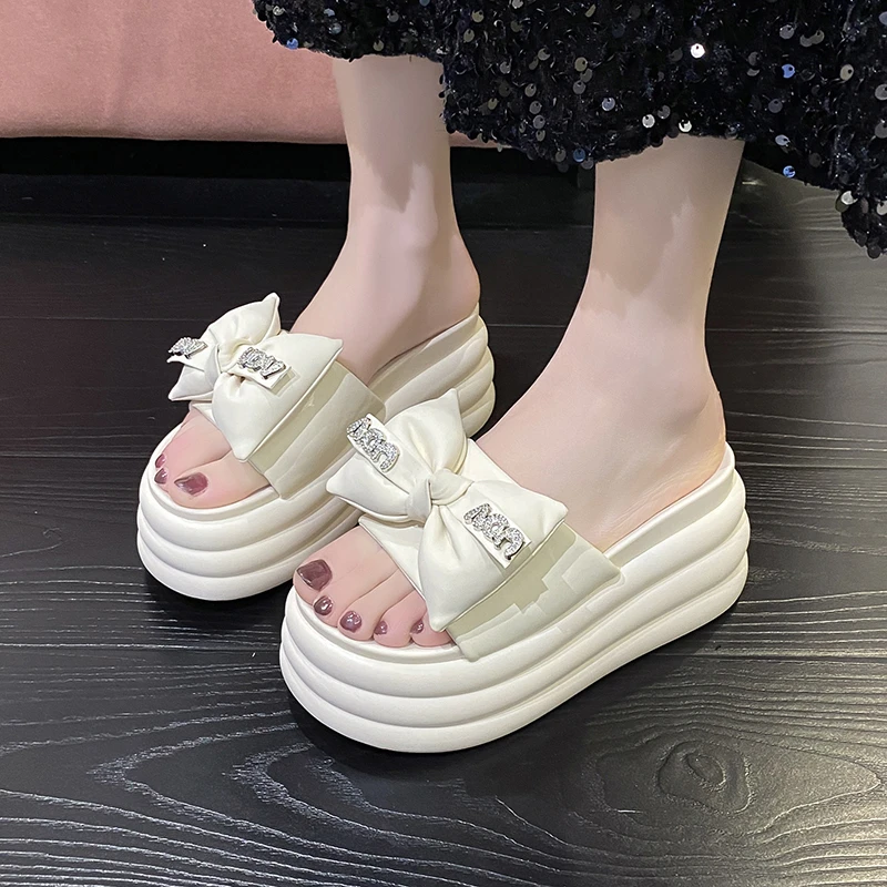 New Summer Women Slippers 2024 Thick Sole Dad Shoes Casual Platform Beach Flip Flops Leisure Flower Sandals Sneakers Woman 8.5CM