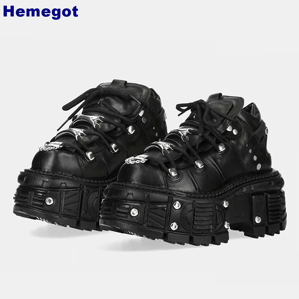 Tank Sole Autumn New Street Style Punk Rock Lace Up Pumps Black Fashion Women Motorcycle Boots