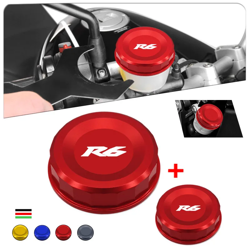 

For R6 YZFR6 2006-2022 2023 2024 2025 Motorcycle Aluminum Rear & Front Brake Fluid Reservoir Cap Cylinder Cover r6