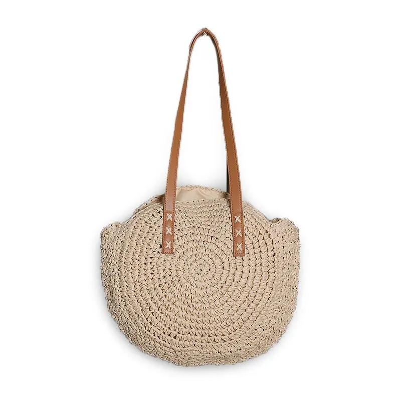 Palha Crochet Ombro Redondo Nova Bolsa de Ombro Único Praia Moda Simples Artístico Lazer Viagem