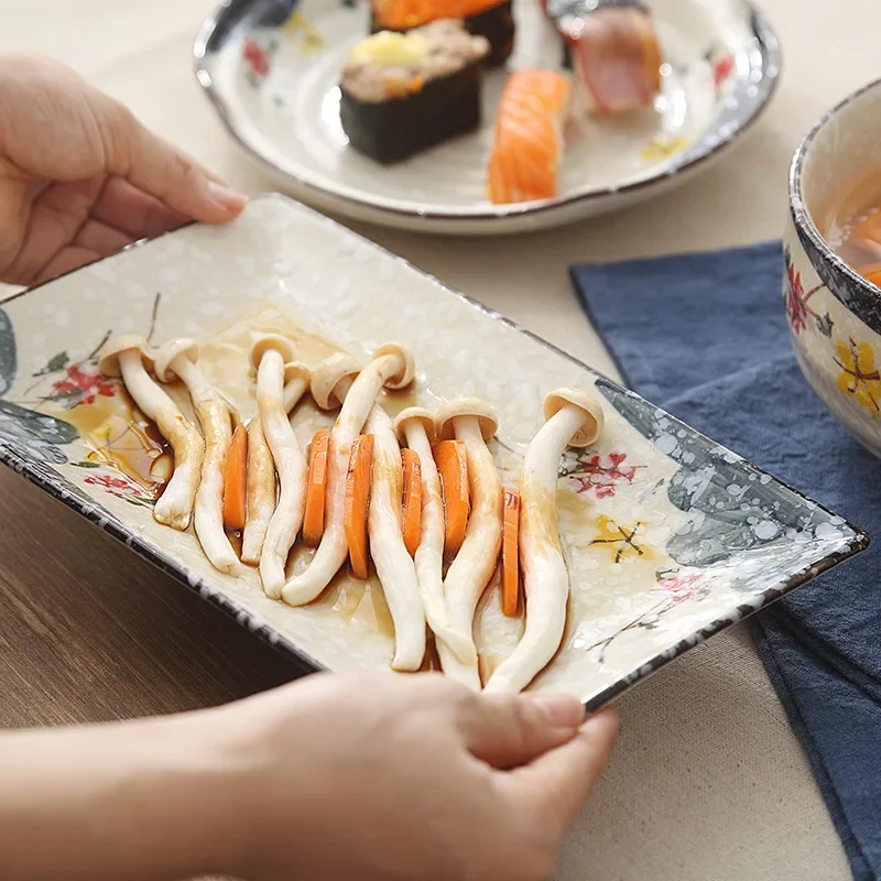 LingAo-Japanese Hand Painted Underglaze Ceramic Dessert Plate, Fruit Plate, Sushi Plate, Hotel Home