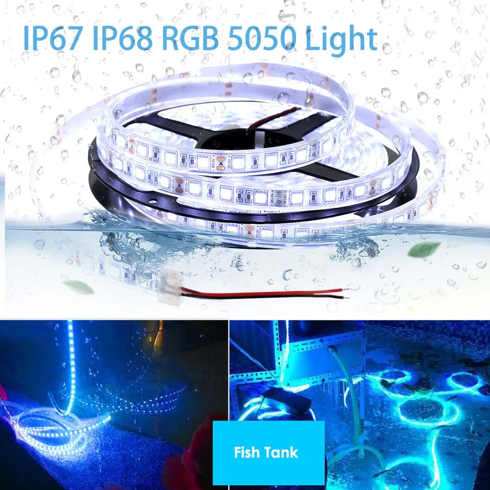 

5M 5050 LED Strip Light 60leds/m Waterproof Lamp Ribbon Warm White Blue Green Red RGB Band IP65 IP67 IP68 DC 12V Lighting Tape