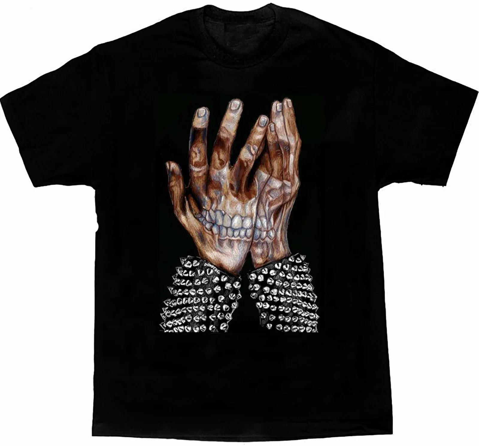 Skull Hands Holes Punk Hip Hop Mens T Shirt. High Quality Cotton, Breathable Top, Loose Casual T-shirt Sizes S-3XL