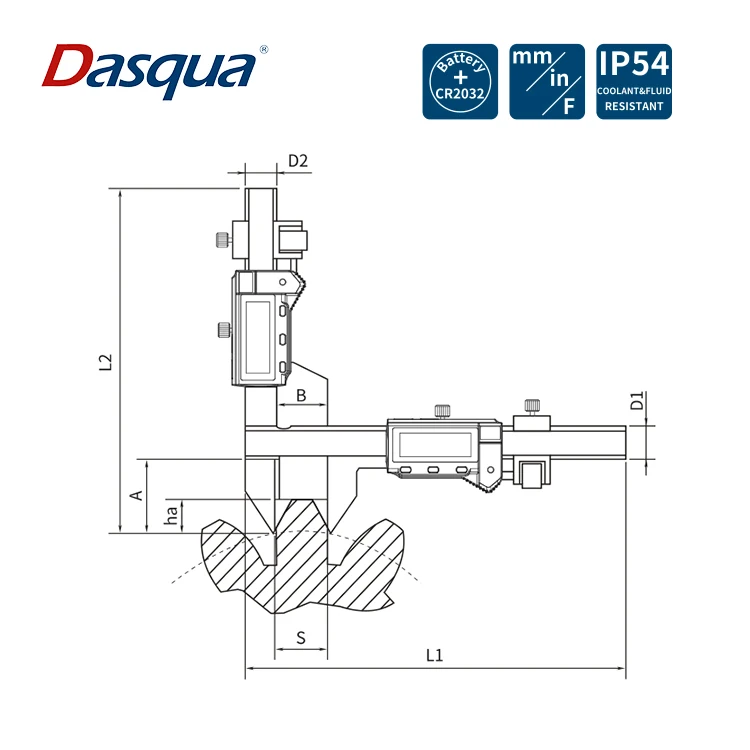 Dasqua High Quality M5-50  Digital Tooth thickness Gauge Caliper Gear Tooth Caliper  Measuring Tool