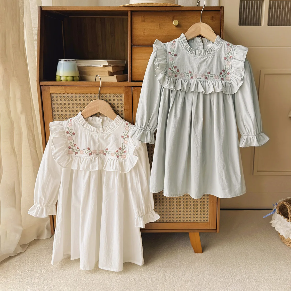 Girls Dress 2026 Fall Winter New Cherry Print Korean Edition Kids Dress Cotton Embroidery Cute Ruffle Girls Party Princess Dress
