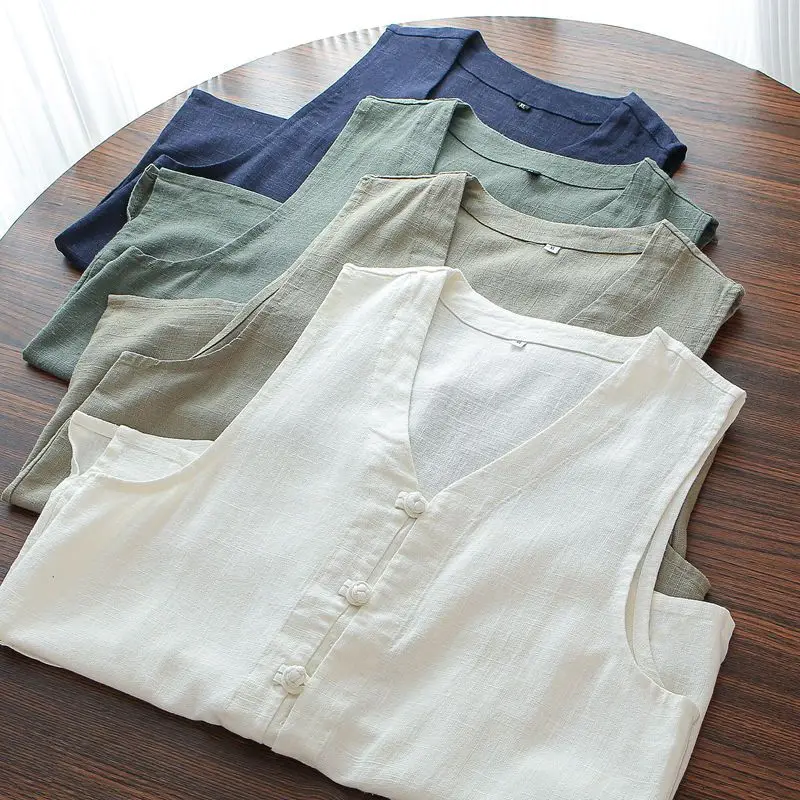 

l Linen Breathable Summer Men's Sle Loose Fit Button up Vest Jaet V Ne Workwear Special Wide Fit Linen Vest