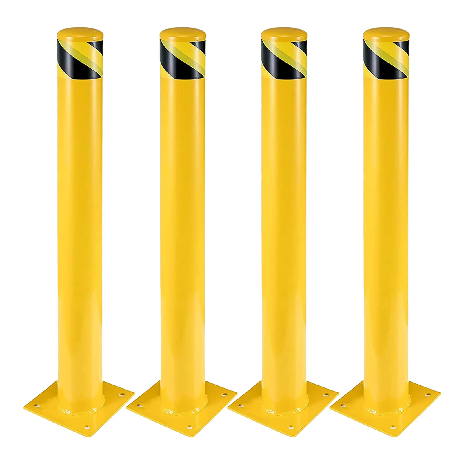 Safety Bollards Post 91cm Φ8.9cm, Industrial Yellow Powder Coated Steel Bollards with Anchor Bolts, Parking Bollard Post, 4pcs