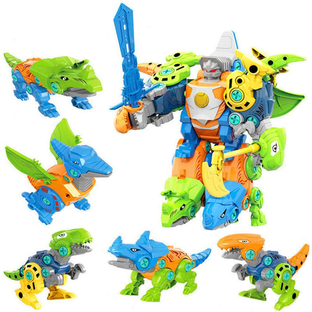 Take Apart Dinosaur Toy Assembly Transformation Dino Robot Constructor Screw DIY Set Blocks Toys 5 in 1