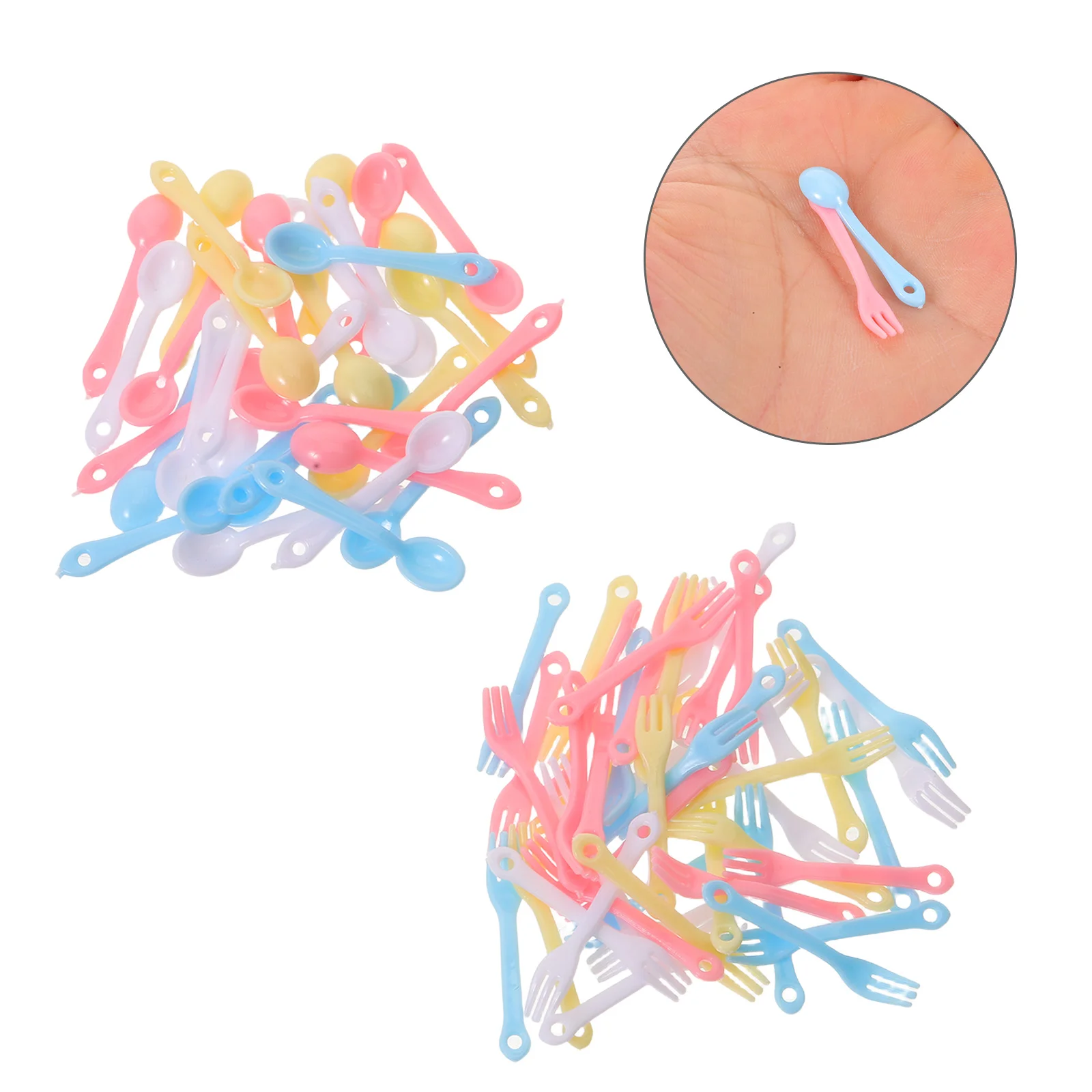 40 مجموعة أدوات مائدة بيت الدمى المصغرة الملونة شوك بلاستيكية صغيرة ملاعق متعددة الاستخدامات اكسسوارات المطبخ الصغيرة ديكور المنزل الصغير