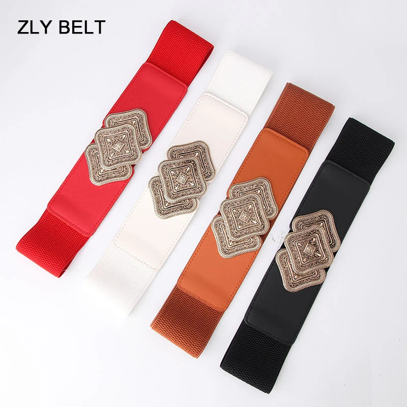 ZLY 2022 New Fashion Waistband Women Luxury Adjustable Alloy Metal Decoration High-Quality Versatile Elastic Elegant Cotton Belt